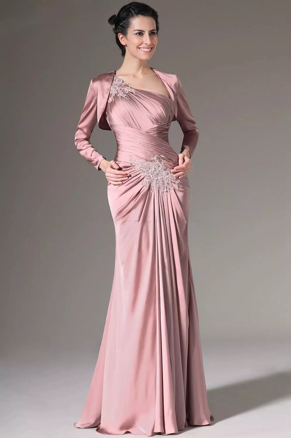 Elegant One Shoulder Mother Of The Bride Dresses With Jacket Pleats Pink Mermaid Wedding Guest Gown 2025 Groom Mom Long Chic Formal Wear