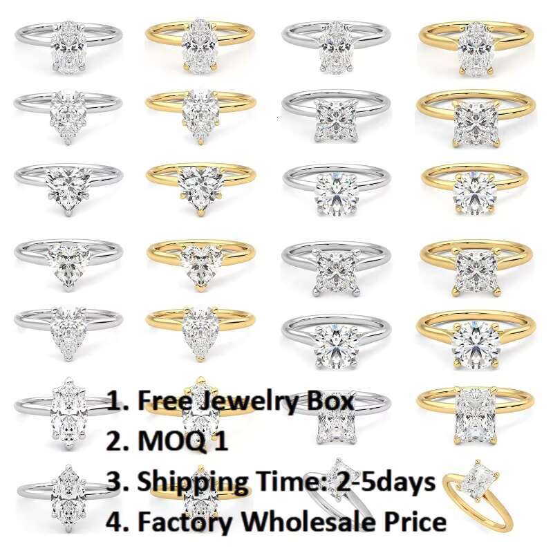 High Quality Fashion Jewelry 18K Plated Gold 2ct 3ct Engagement Wedding Diamond Moissanite Ring