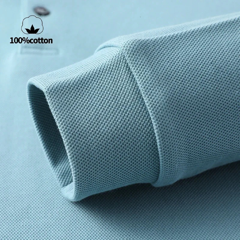 Durable 100 pure cotton mens polo shirt autumn casual long sleeved breathable lapel Tshirt 16 colors perfect for golf and sports 250326