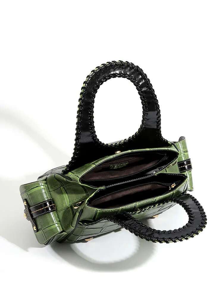 QJBY Designer Brand High Quality Woven Leather Boston Women's Handbag Large Capacity Multi-Layer 2024 New In Crossbody
