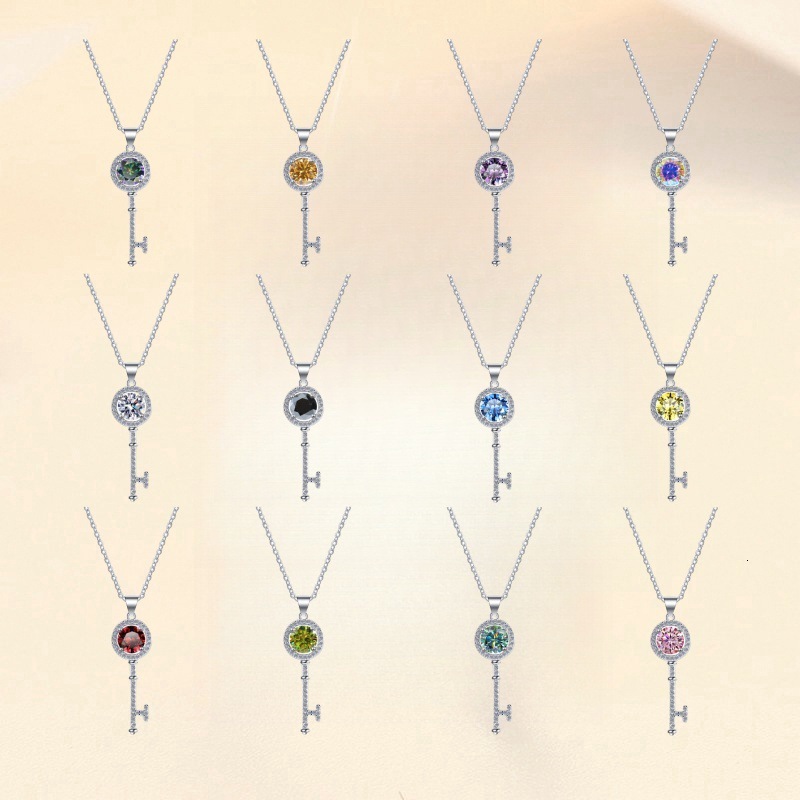 S925 sterling silver necklace key color pendant D color moissanite 1 cara collarbone chain