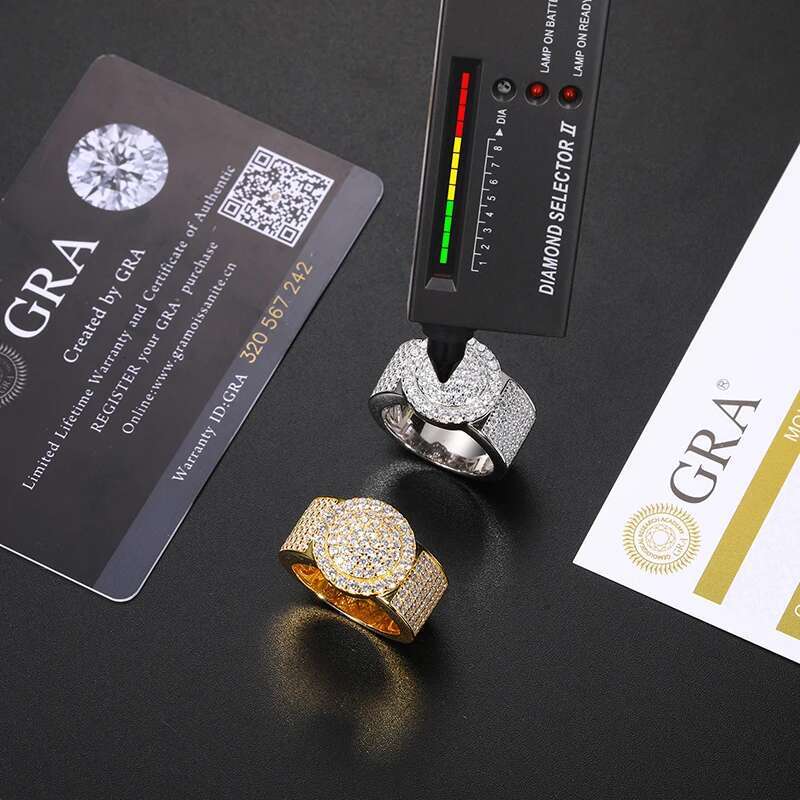 TUHE Unisex Round Iced Out VVS1 Moissanite Cross Rings S925 Silver For Men Hip Hop Jewelry