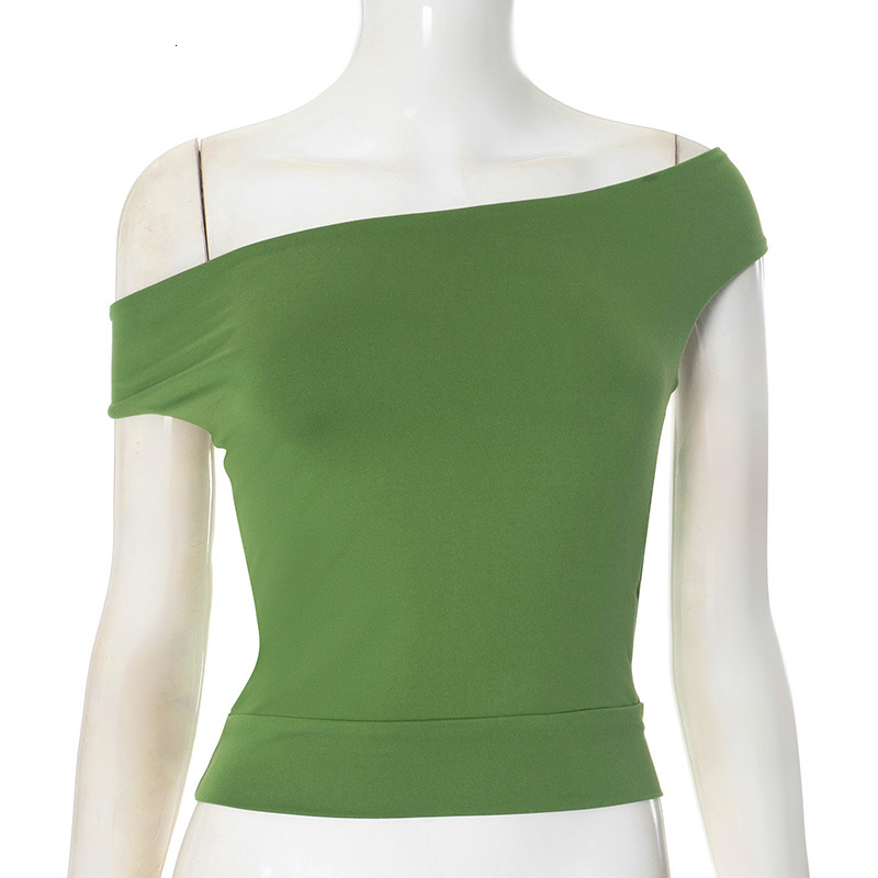 2025S Fashion Designer Q TP Women S Autumn And Winter Diagonal Cross Straight Hanging Neck Often Worn Backless Short Style Crop Top T Shirt