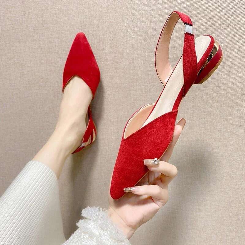 Sandals Low heels 2025 Summer New Fashion Suede Pointed Toe shallow Dress Shoes for Women Casual Slippers atos De Mujer
