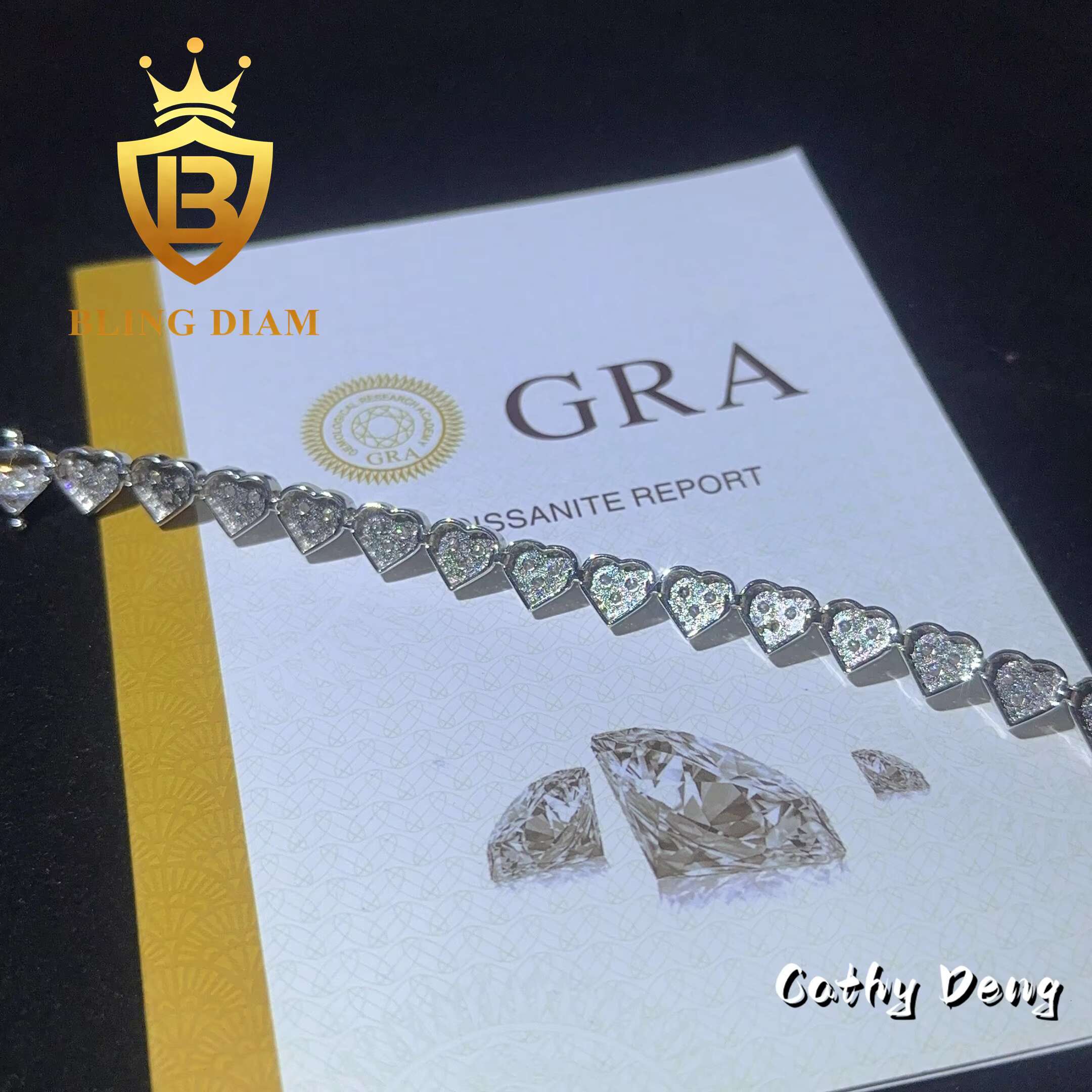 8mm New Custom Fashion Jewelry Heart Shape Moissanite Cuban Link Bracelet Ice Out 925 Silver Hip Hop Bracelet Hot Sale