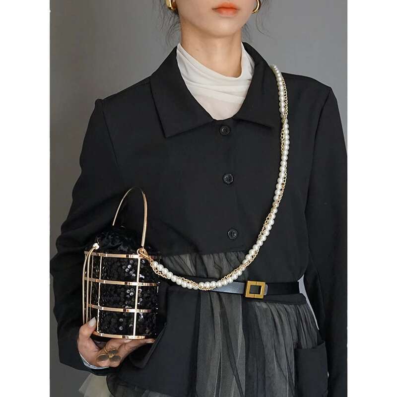 Evening Clutch Bag For Women Sequin Hollow Out Preal Beaded Metallic Cage Handbags Ladies Wedding Party Purse