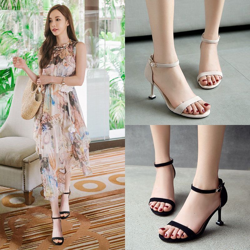 Sandals 2025 New Women's Summer Small Size 33 Internet Celebrity Sexy One Button Strap with Cat Heel High Heels Women's Thin Heels