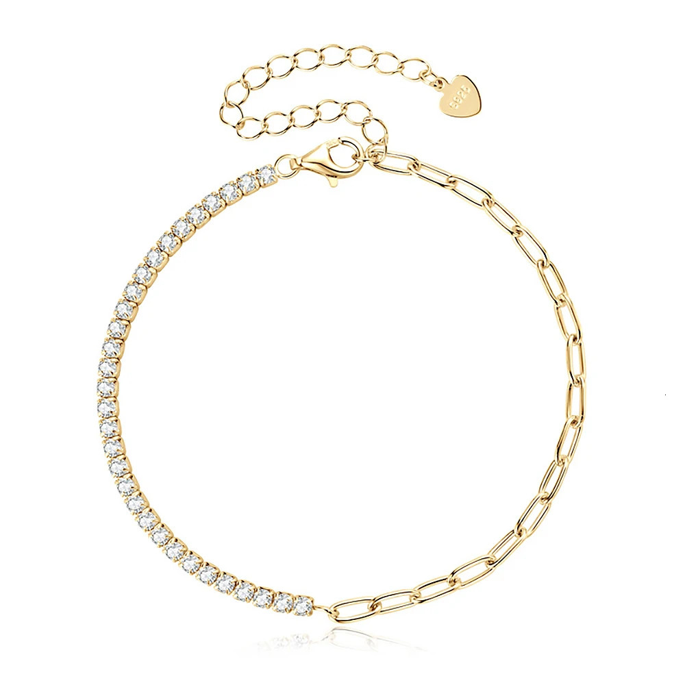 KUTPF 2mm Tennis Bracelets with Gra Certificate S925 Sterling Silver Plated 18k Gold Paper Clip Bracelet for Women 250318