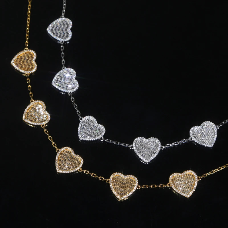 paved Bling Cz heart-shaped chain necklace suitable for womens hip-hop ice out of the square Cz tennis chain necklace jewelry 250326