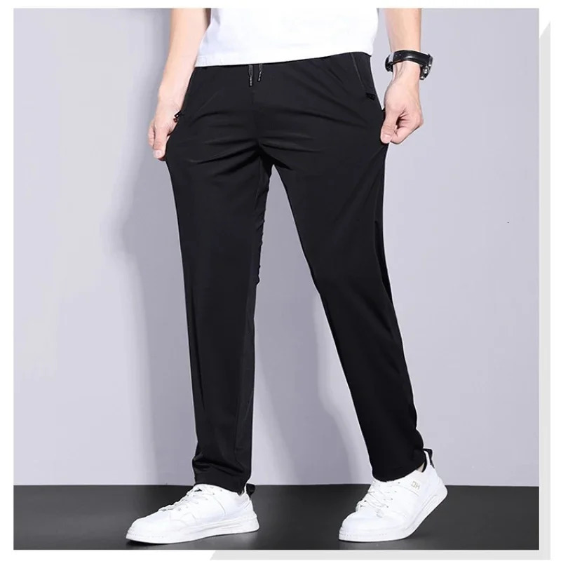 Mens summer silk casual pants ultrathin fast drying elastic breathable straight loose outdoor sports 250326
