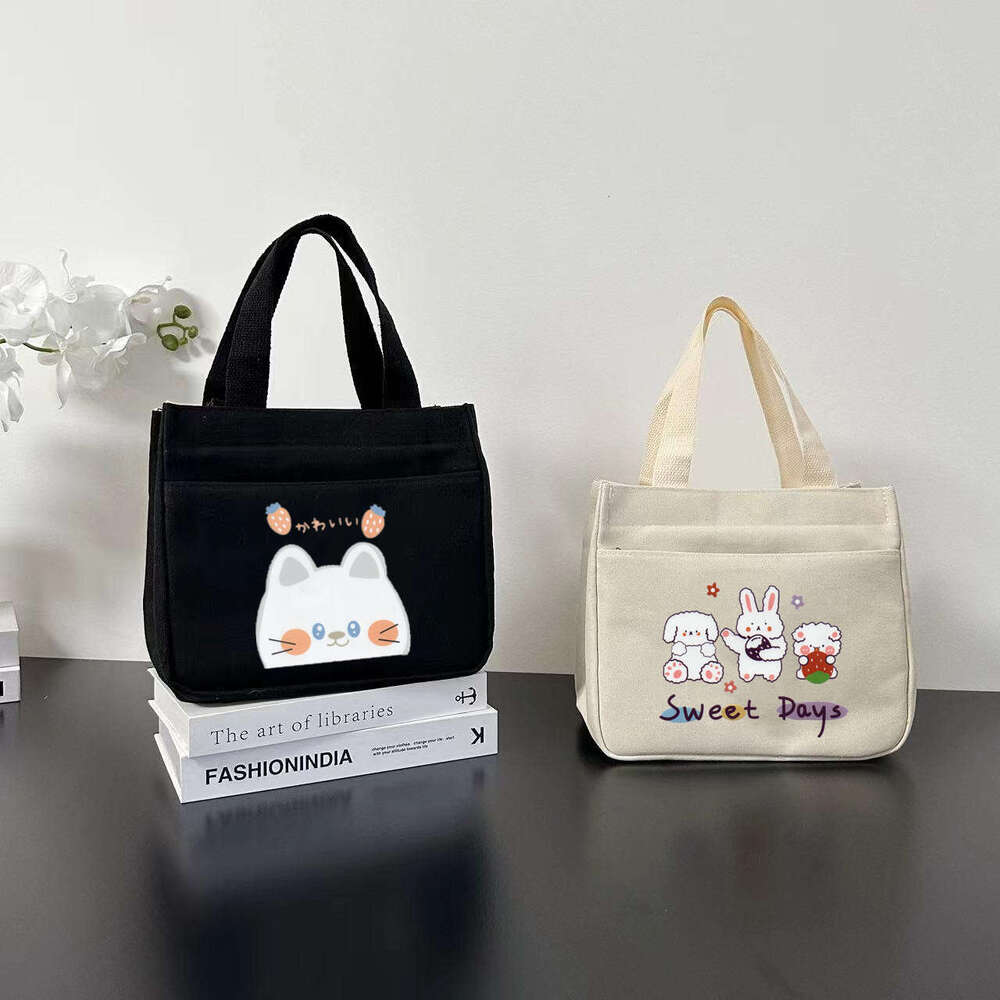 High aesthetic canvas handbag moms to go out, simple and compact, three-dimensional carrying commuting, thick for work, lunch box, rice bag