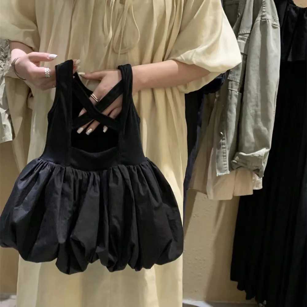 Summer Preschool Girls Dress Black Sweet Cool Breeze Cross Shoulderless Par Princess Sleeveless Dress Suitable for 1-7Y Girls W250326