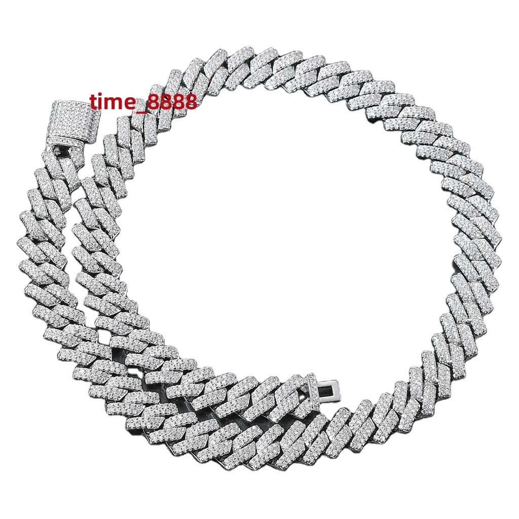 2024 American European Mens Hip Hop Style Cuban Chain Necklace 14mm Diamond Shaped Copper Zircon Link Chain for Wedding