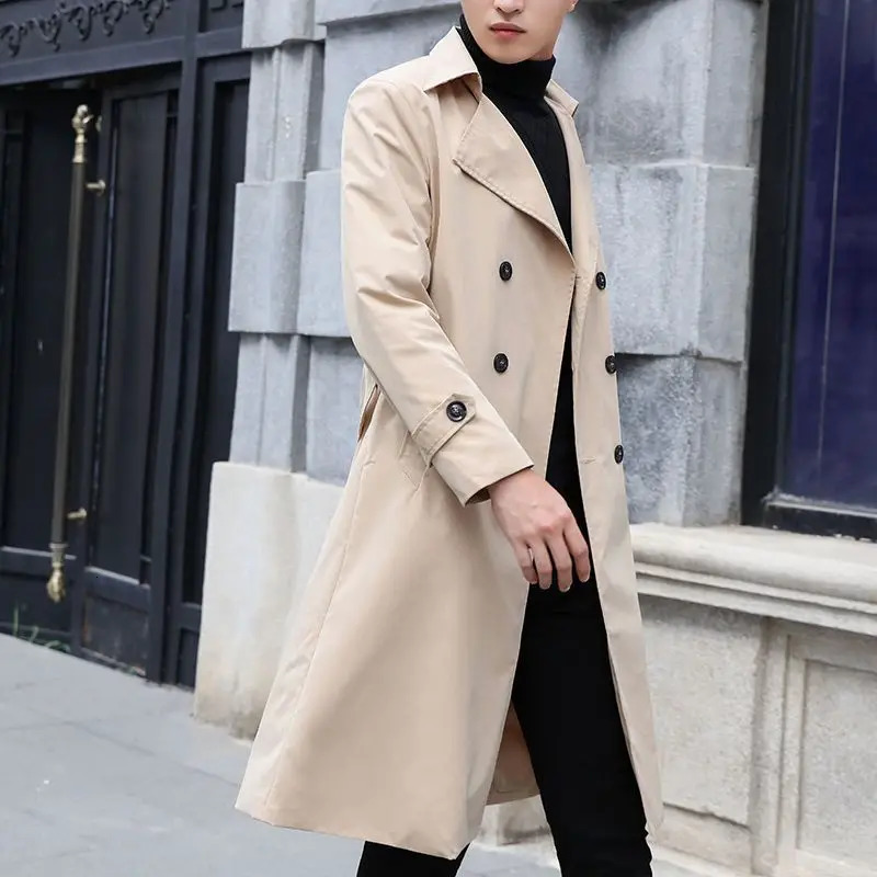Mens solid color plus size trench coat loose fit single chest windproof jacket button coat mens clothing A101 250324