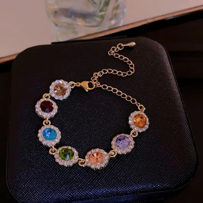 Fashionable and exquisite crystal colored gemstone womens bracelet suitable for birthdays weddings parties jewelry gifts 250326