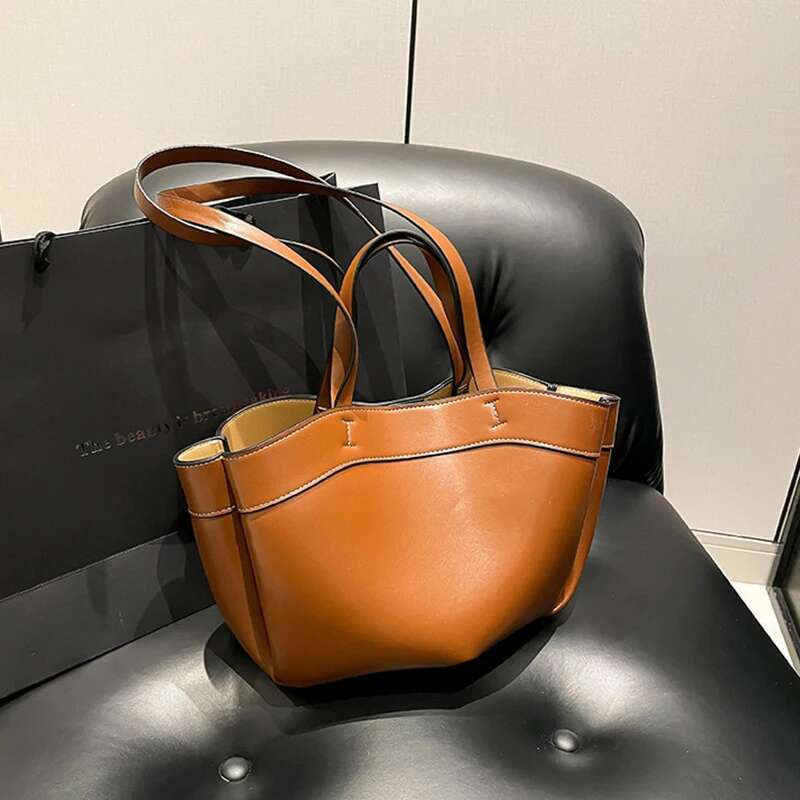 Large Capacity Fashion Trend Pu Leather Shoulder Ladies Shopping Basket Versatile Classic Series Tote Bag