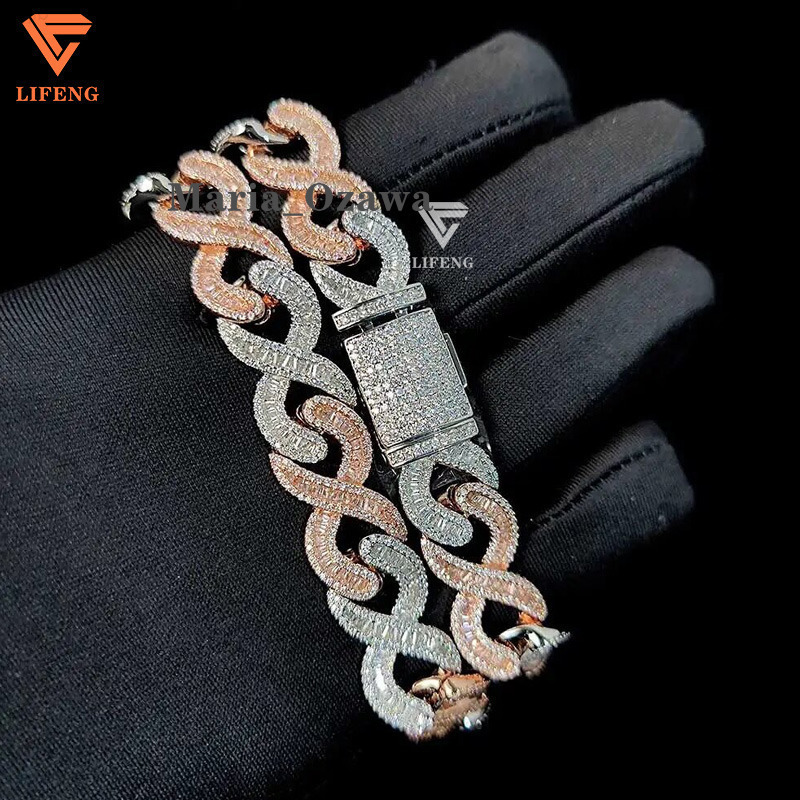 Lifeng Jewelry 15mm Iced Out Vvs Moissanite Cuban Link Chain Necklace Two Tone 925 Silver Diamond Hip Hop Men Cuban Necklace