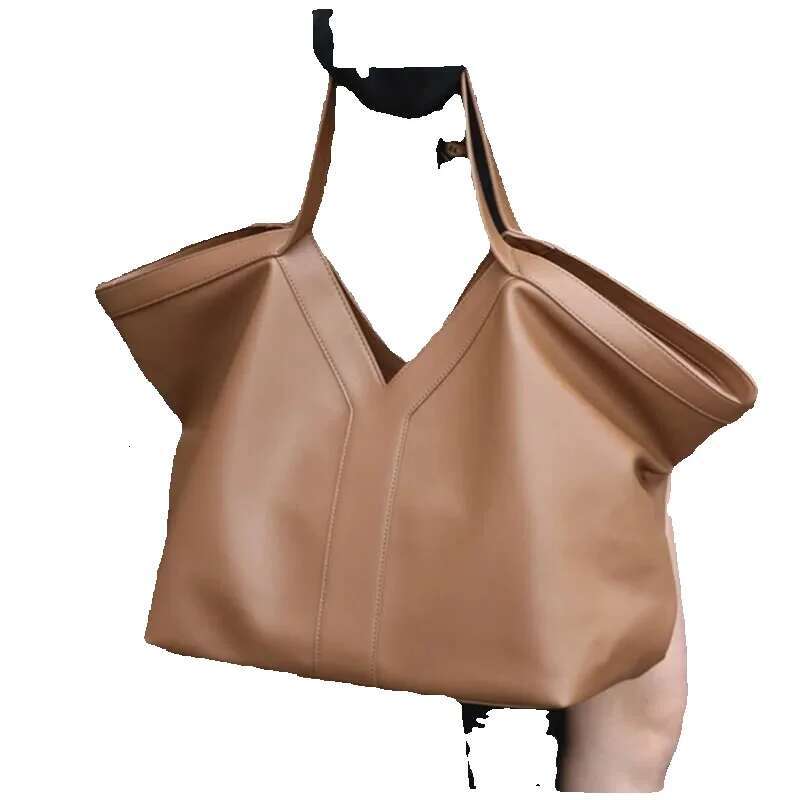Y Brand Women Large Capacity Shoulder Soft Genuine Leather High-End Fashion Tote Bag 2025 New Black Shopping Handbag
