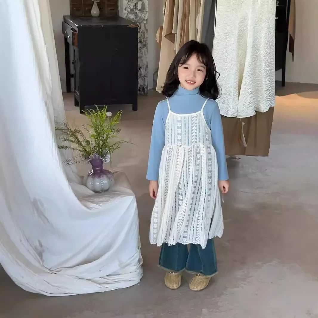 Girls casual dress autumn and winter childrens clothing new Korea 2024 lace camisole bodysuit W250326