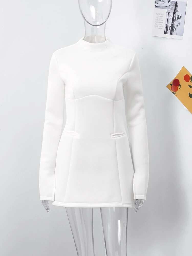 Fashion Backless Long Sleeve A-E Mini Dresses Elegant Women O-Neck High Waist Slim Club Party Dress Autumn Solid Robes