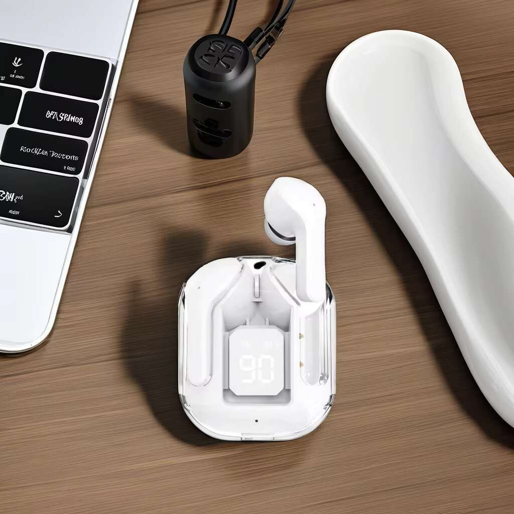 Portable In Ear Wireless Earphones, Digital Display, Long Battery Life, Transparent Charging Box - Original Manufacturer