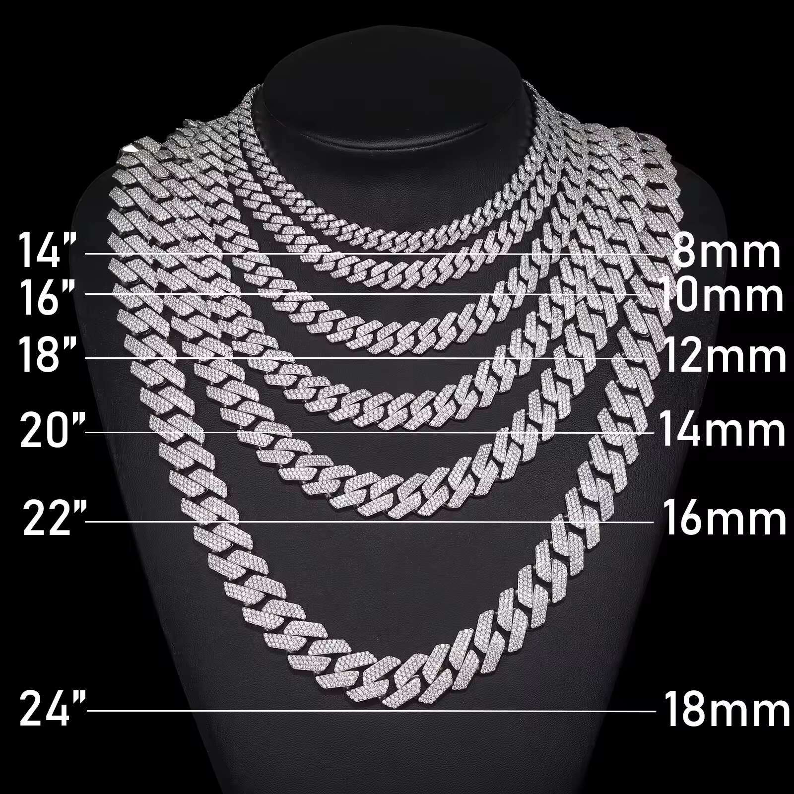 7Carat Fashion 8mm-16mm Custom 925 Sterling Silver Hip Hop Real Moissanite Stone Cuban Link Necklace With All Plated