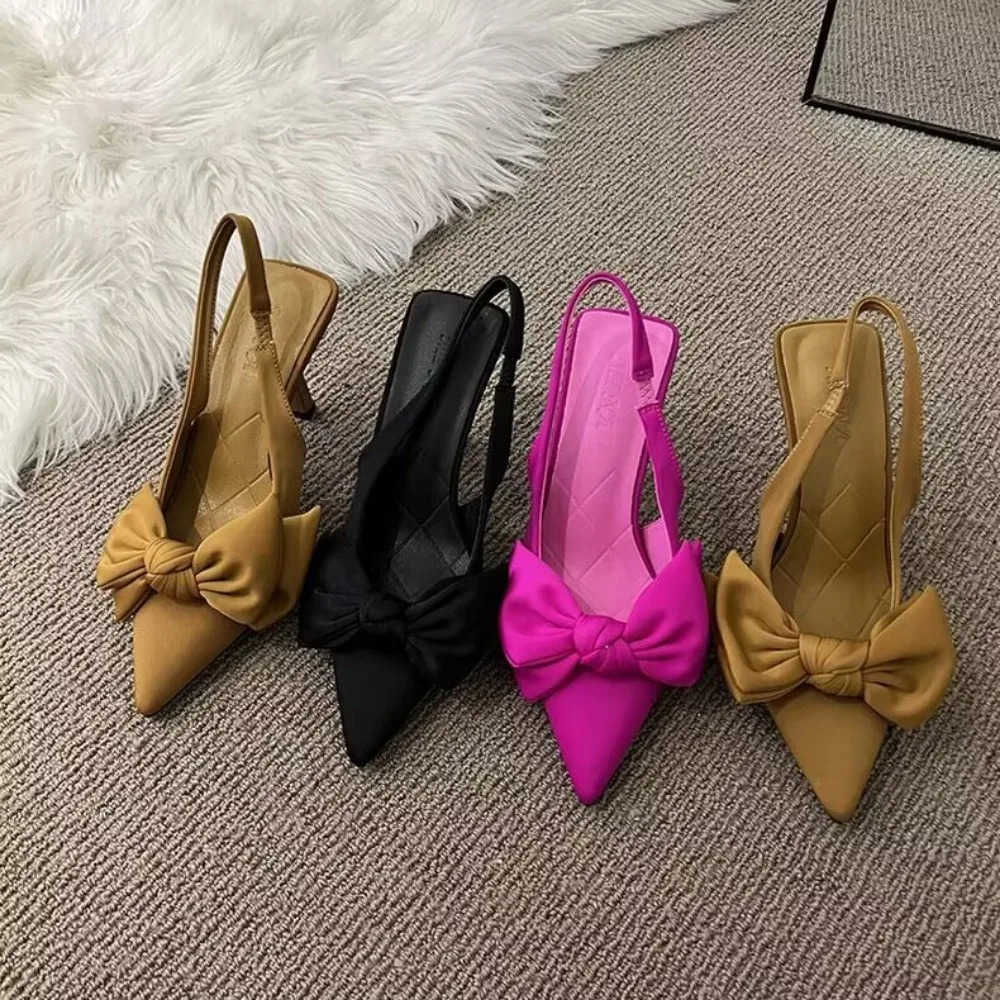 Wen Shoes Summer New Knot Wen Slingbacks H Shoes Sexy Dress Thin Heel Pointed Toe Ladies High H Pumps Z250326