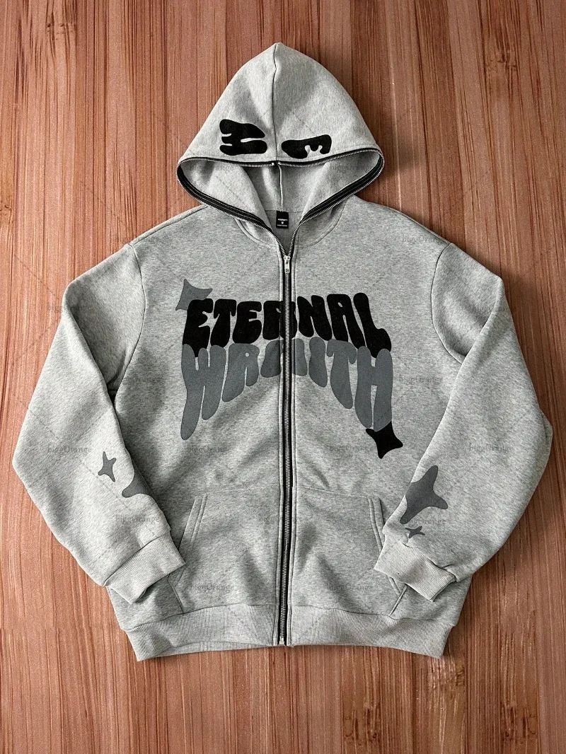 Hip hop Trendy Streetwear Jacket Vintage Harajuku Y2K Star Print Oversized Sweatshirt Colorful Punk Casual Loose Zipper Hoodie Mens 250324