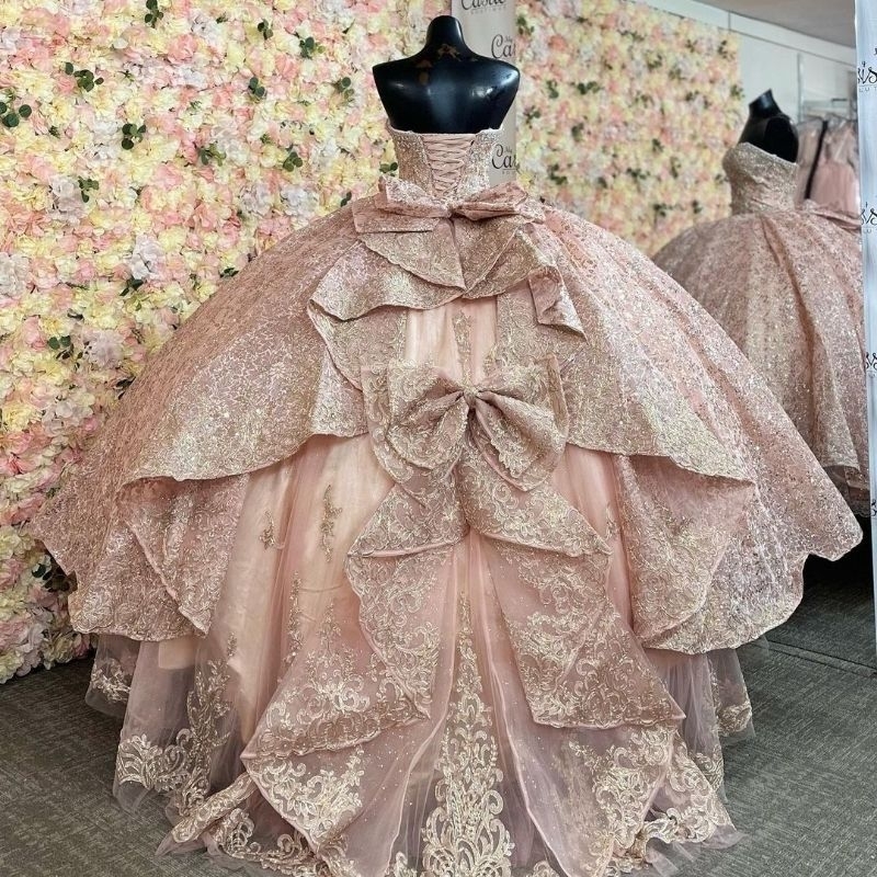 Luxury Rose Red Shiny Off The Shoulder Quinceanera Dresses Sequin Applique Beads Bow Tull Vestidos De 15 Anos Corset Birthday Party Ball Gown