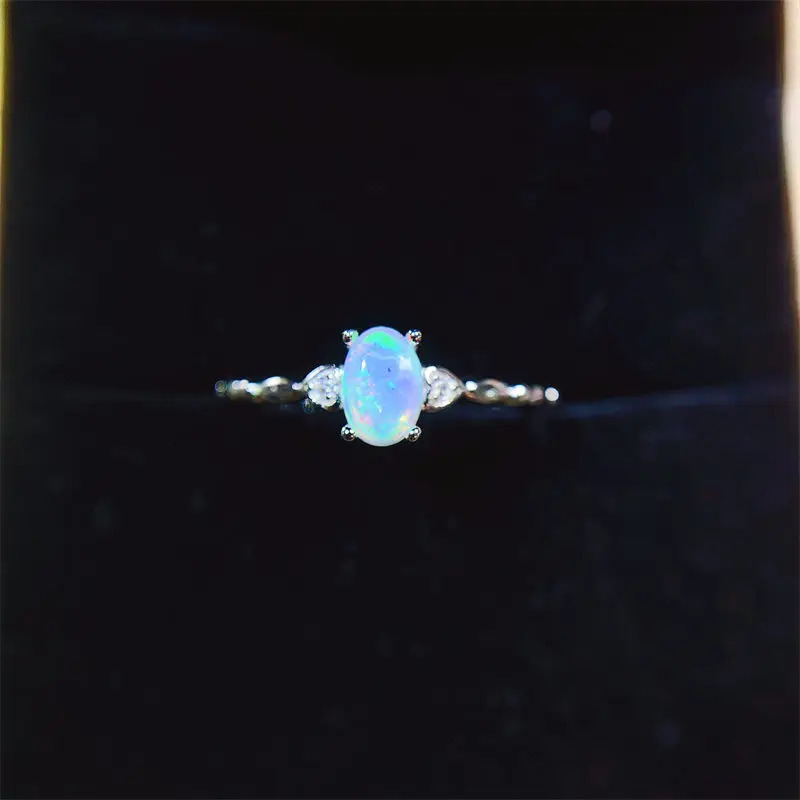 Natural Opal 4x6mm Womens Ring 925 Silver Wedding Ring Womens Jewelry Simple Ring 250322