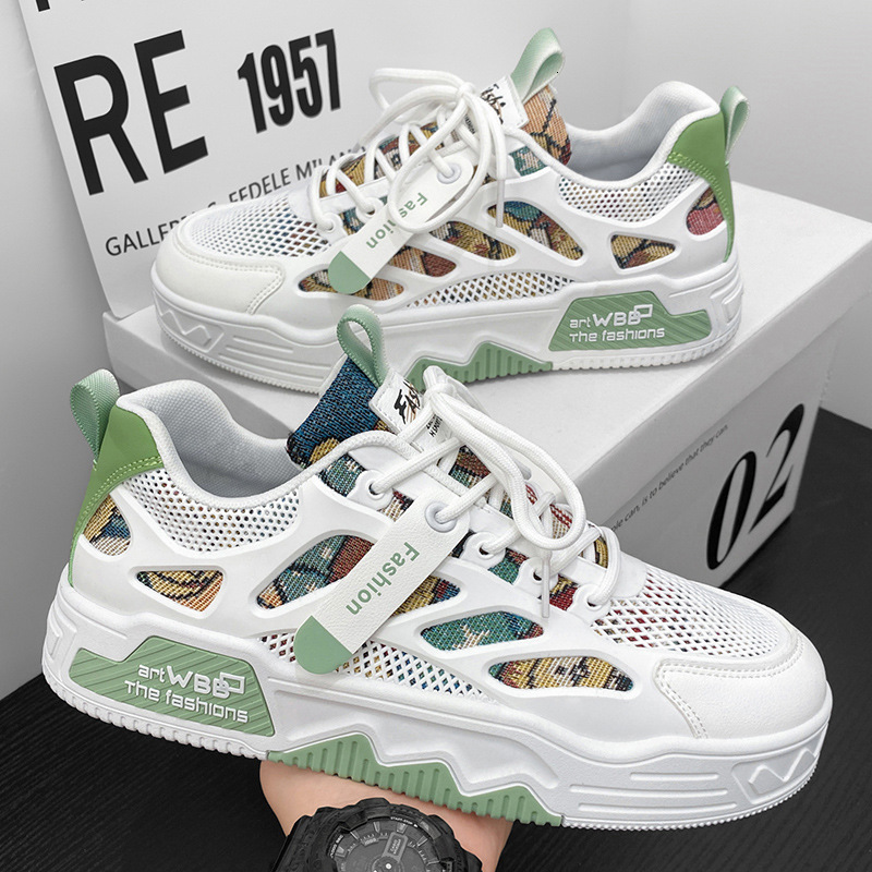 2025S New Trend Designer Men S With Breathable Mesh In Summer Versatile Casual Niche Canvas Board Shoes Student Sports And Height Increase Small White