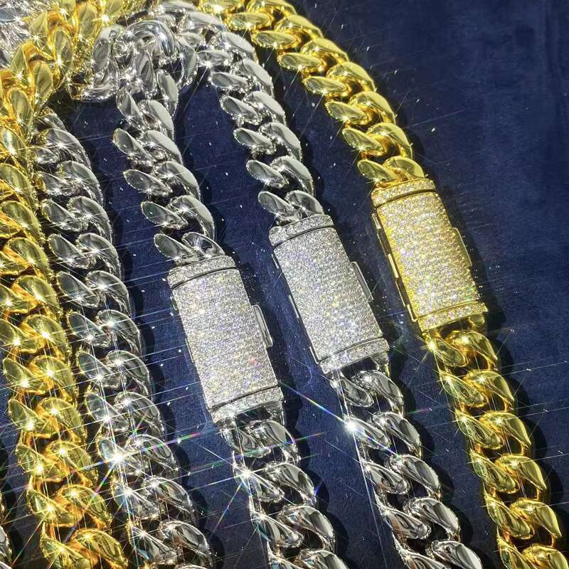 High Quality Stainless Steel Moissanite Cuban Link Gold Chain 8mm 10mm 12mm Men Necklaces