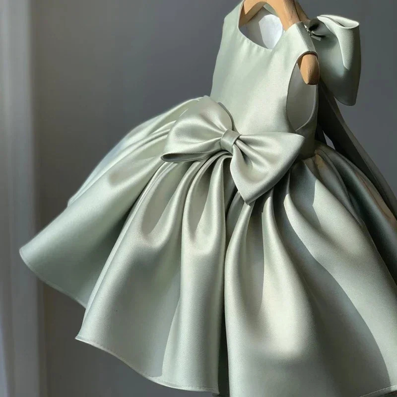 Toddler Baby Girls Dress Baptism Dress for Girls 1st Birthday Party Wedding Bow Dress Kids Formal Occation Tutu Fluffy Gown 1-5Y 250325
