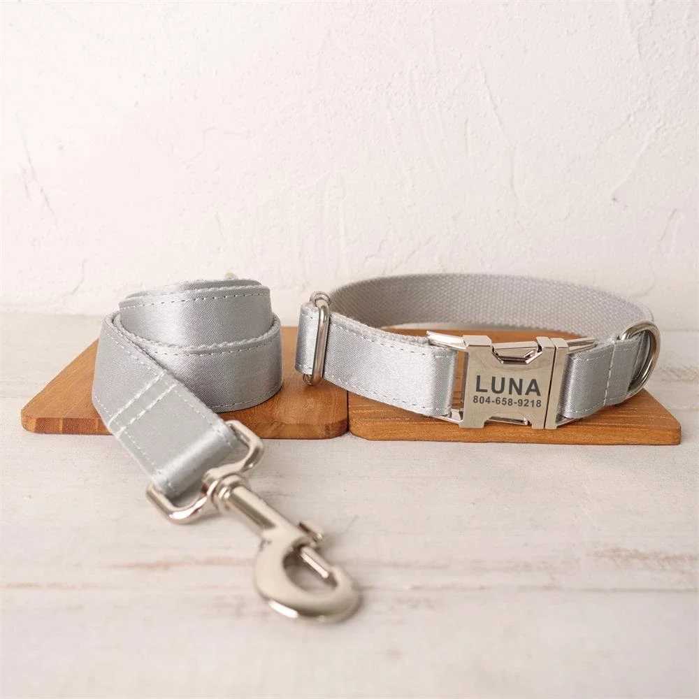 Personalized dog collar customized pet collar no engraved ID name tag pet accessories shiny silver puppy collar belt X250326