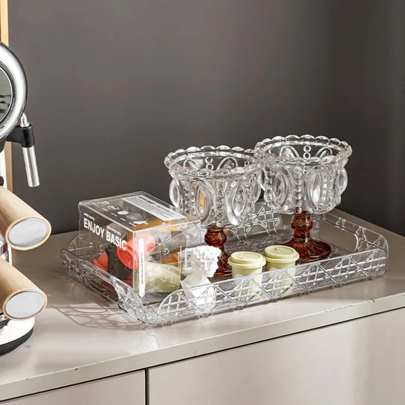 Vine Pattern Acrylic Tray Plaid Jewelry Aromatherapy Storage Plate Living Room Water Cup Trays Desktop Home Decoration 250320bj