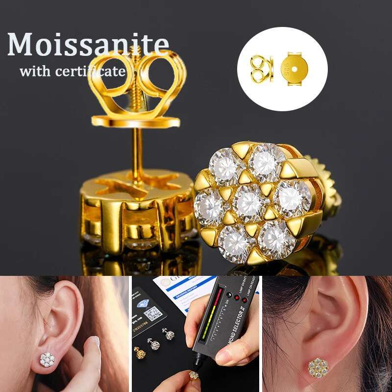 Fashion Hip Hop Moissanite Earrings For Women Jewelry 100% 925 Sterling Silver Stud Earrings Jewelry Gifts With GRA Certificate