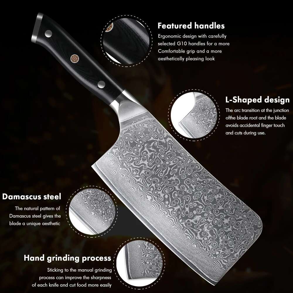 TURWHO 6.5" Bone Chopper 67 Layer Japanese Skd11 Damascus Steel Kitchen Cleaver Boning Cutting Meat Knife With G10 Handle