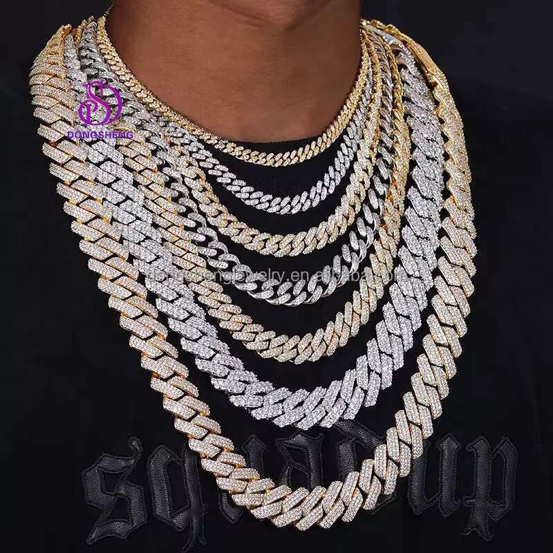 Cuban Link Moissanite Chain with Custom Pendants 18-inch Iced Out Chain Moissanite Cuban Necklaces Factory Outlet 18mm Silver