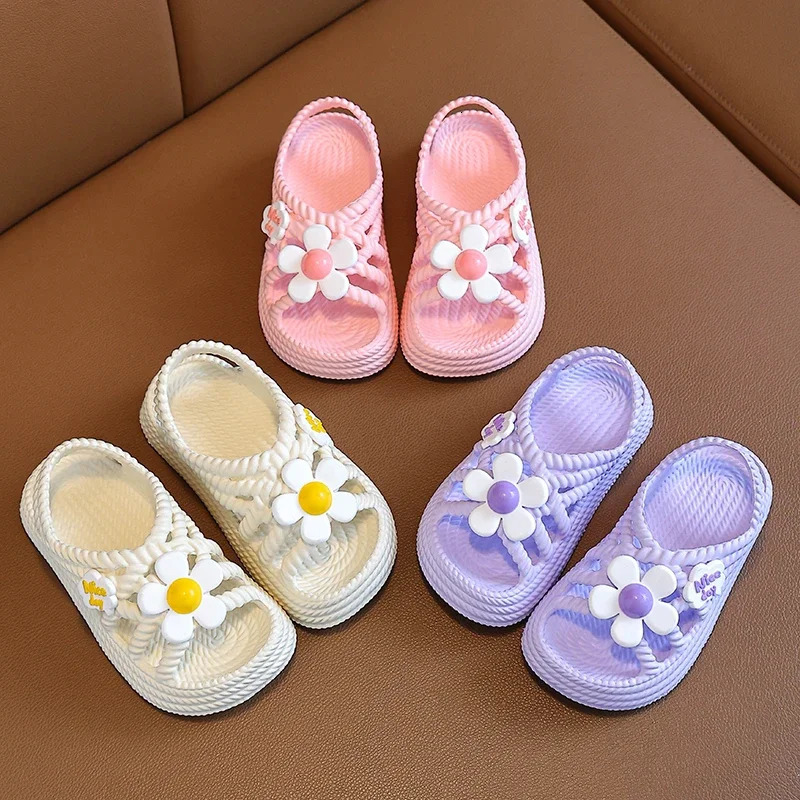 Summer Cute Flower Children Slippers Lithe Comfort Sandal For Girls Baby Non-slip Seabeach Flip Flops Home Kids Shoes 250326
