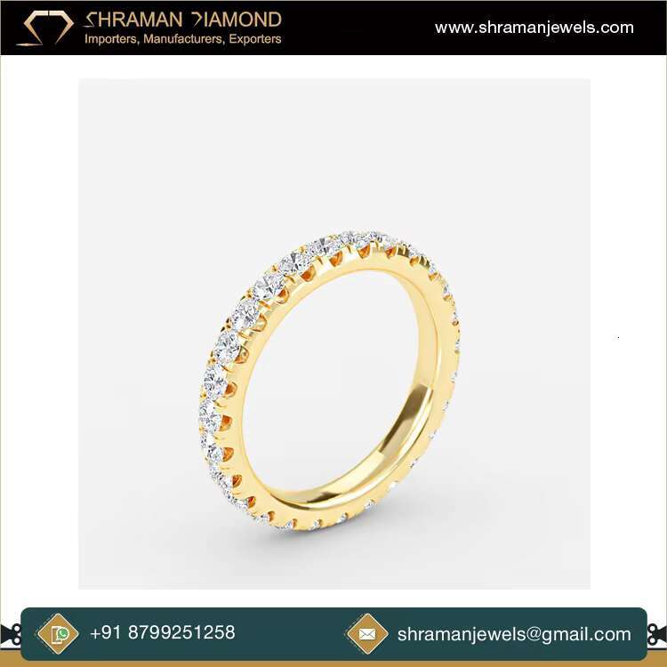 Manufacturer of Top Quality Womens Jewelry 3.12 CTS and 8.96 Grams Full Eternity Round Moissanite Diamond Ring for Wedding Gift