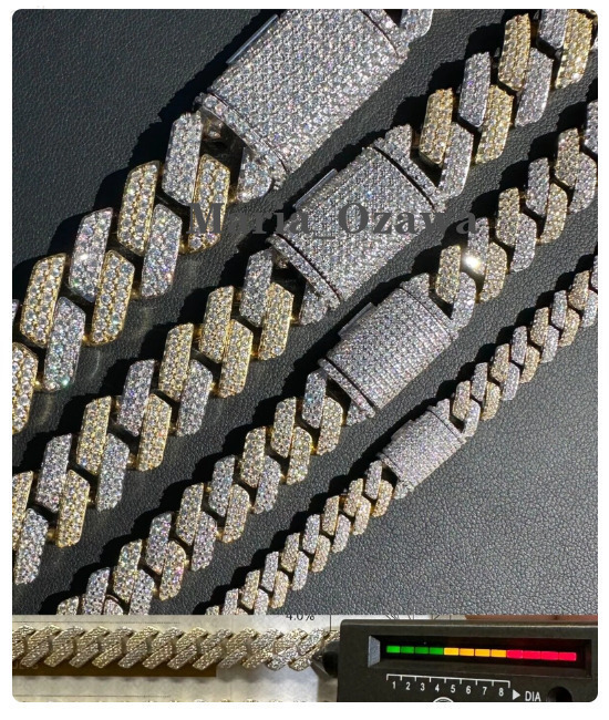 100% Premium Quality Two Tone 14k Yellow Gold Moissanite Prong Miami Cuban Link Chain Necklace Vermeil Over Solid 925 Silver