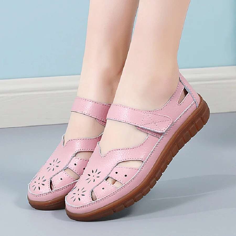 2025 Summer New Women's Breathable Leather Sandals, Women's Comfortable Designer Fashion Flat Shoes, Walking Slippers, Open toed Beach Women