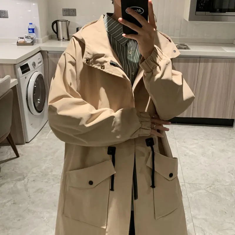 Spring and autumn solid color hooded long sleeved fashionable windproof mens high street casual loose button cardigan 250324