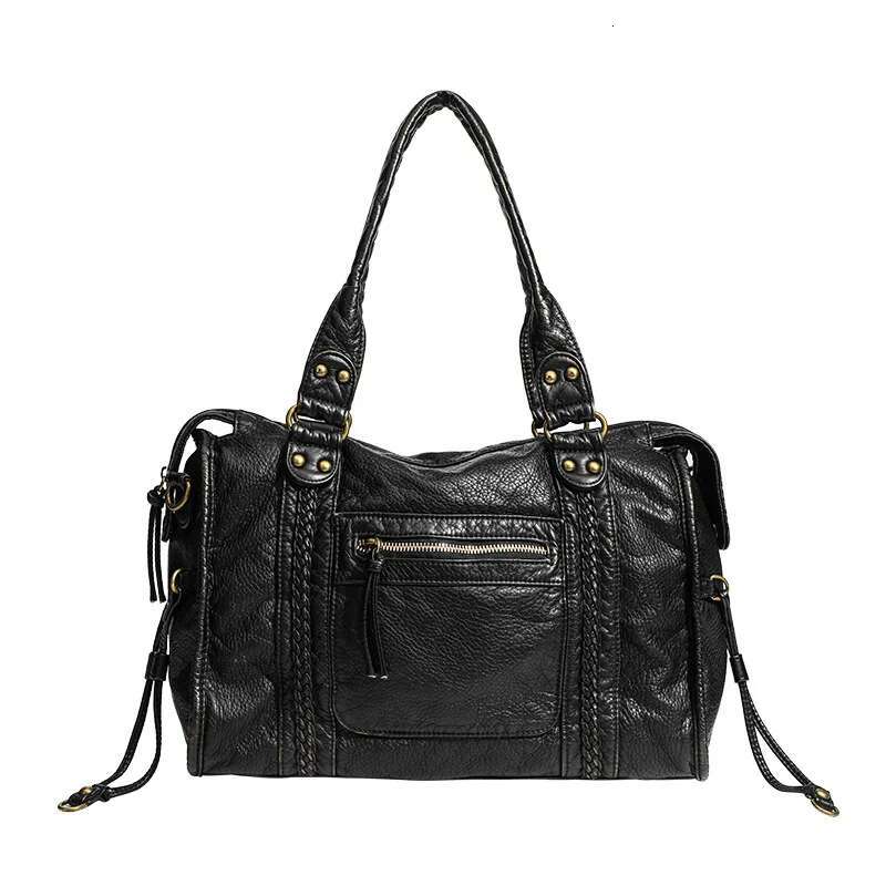 Soft Leather French Retro Locomotive Women's Shoulder Messenger Tote Large Capacity Bag Washing