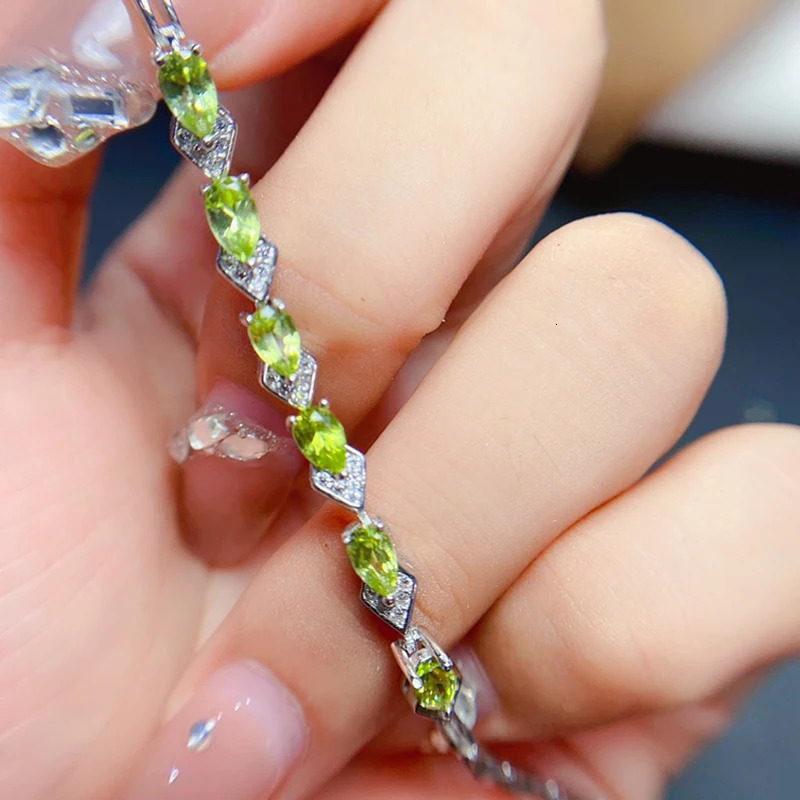 Natural Olive Bracelet Womens Silver 925 Jewelry Gemstone 18k Gold Plated Item 250326