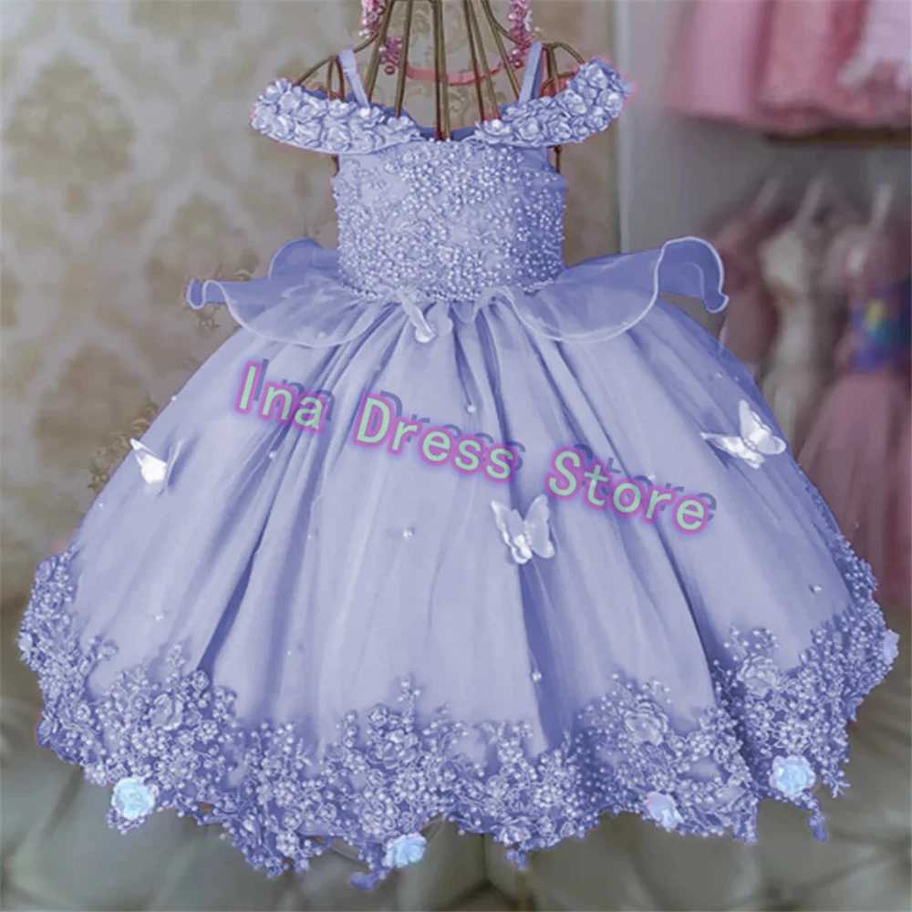 Customized cute baby girl flower girl wedding dress bead wedding butterfly flower childrens birthday party dress W250326