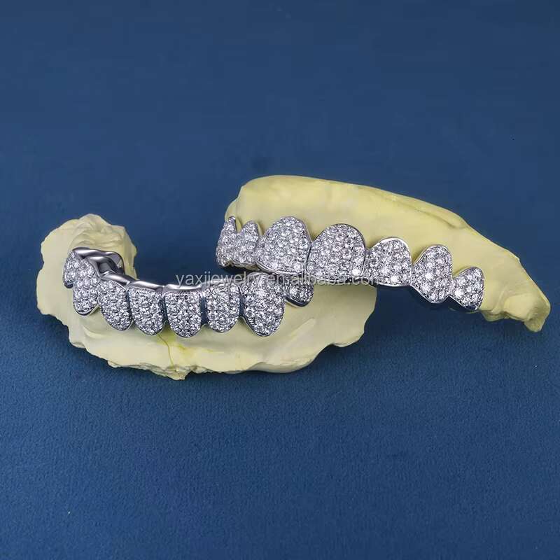 YAXI Custom 6Top 6bottom 10K 14K 18K Gold Plated Silver 925 Full VVS Diamond Moissanite Grillz Iced Out Hip Hop Teeth Grillz