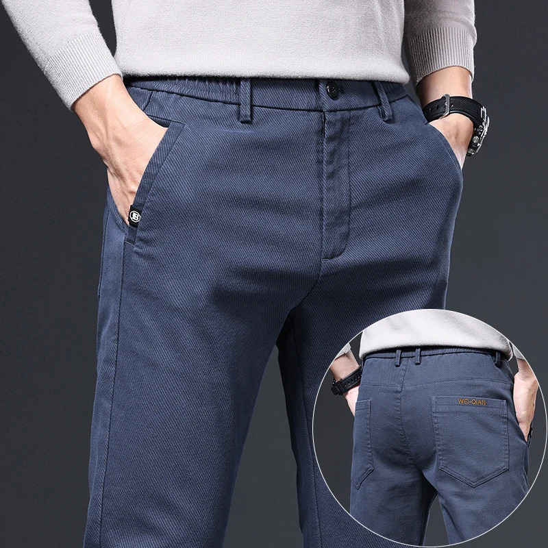 Spring and autumn mens casual pants commercial ultrathin elastic fashion straight leg waist pocket black gray khaki color 250326