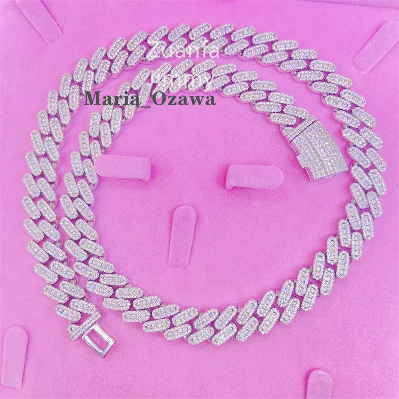 Luxury Custom Iced Out Buss Down Three Row Fully Iced Out 13mm Vvs1 Moissanite Diamond Miami Cuban Link Chain