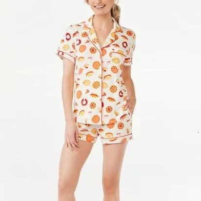2025 Spring and summer short sleeved casual printed cardigan women's thin home clothing